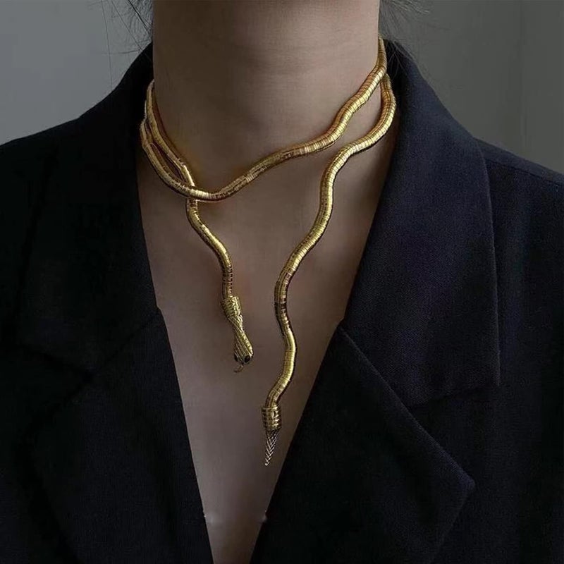 Taichell Store Gold Punk Snake Bracelet & Necklace for Women - Flexible, Bendable & Adjustable - Halloween Jewelry & Cosplay Accessories - Image 2